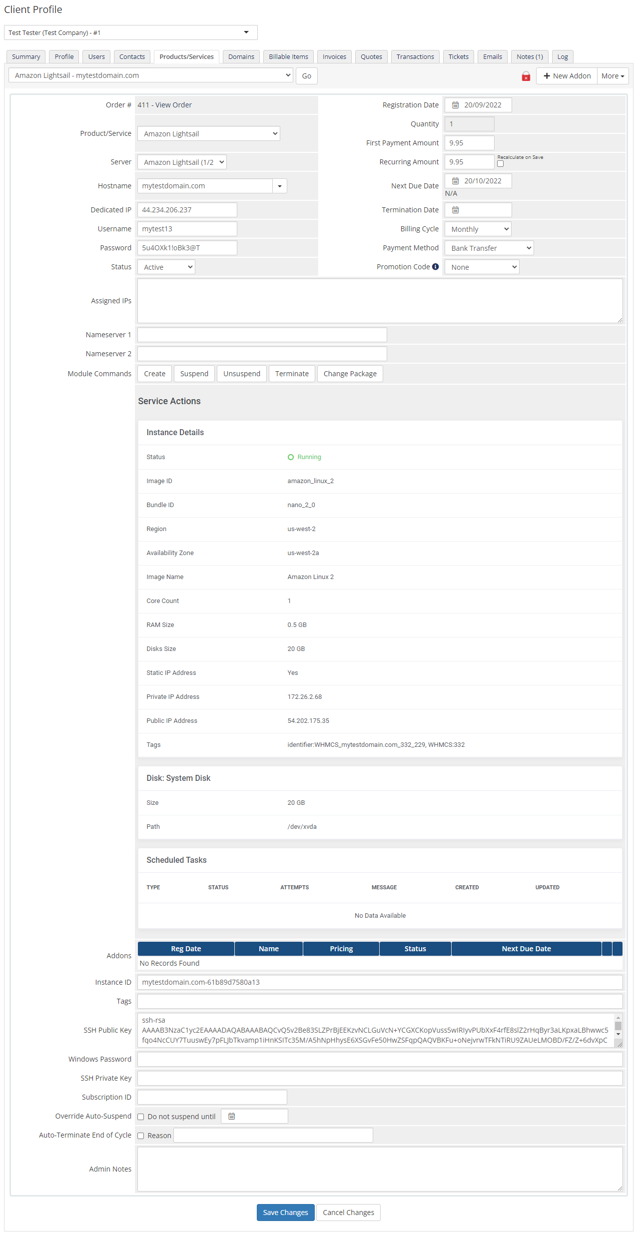 Amazon Lightsail For WHMCS: Module Screenshot 9