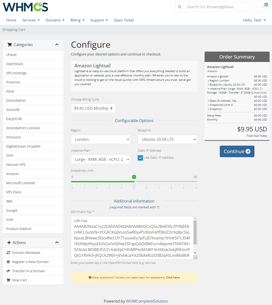 Amazon Lightsail For WHMCS: Module Screenshot 8