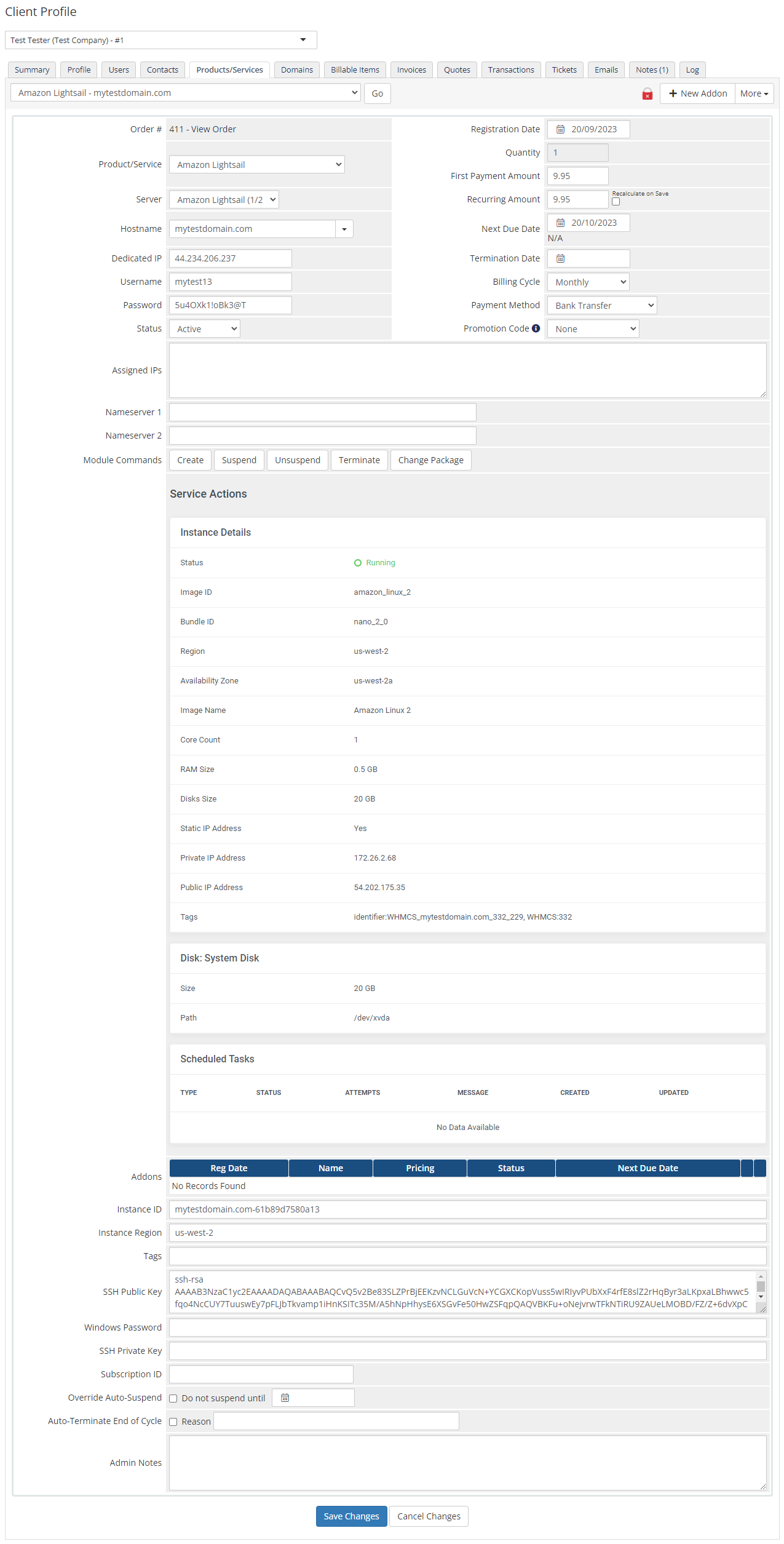 Amazon Lightsail For WHMCS: Module Screenshot 9