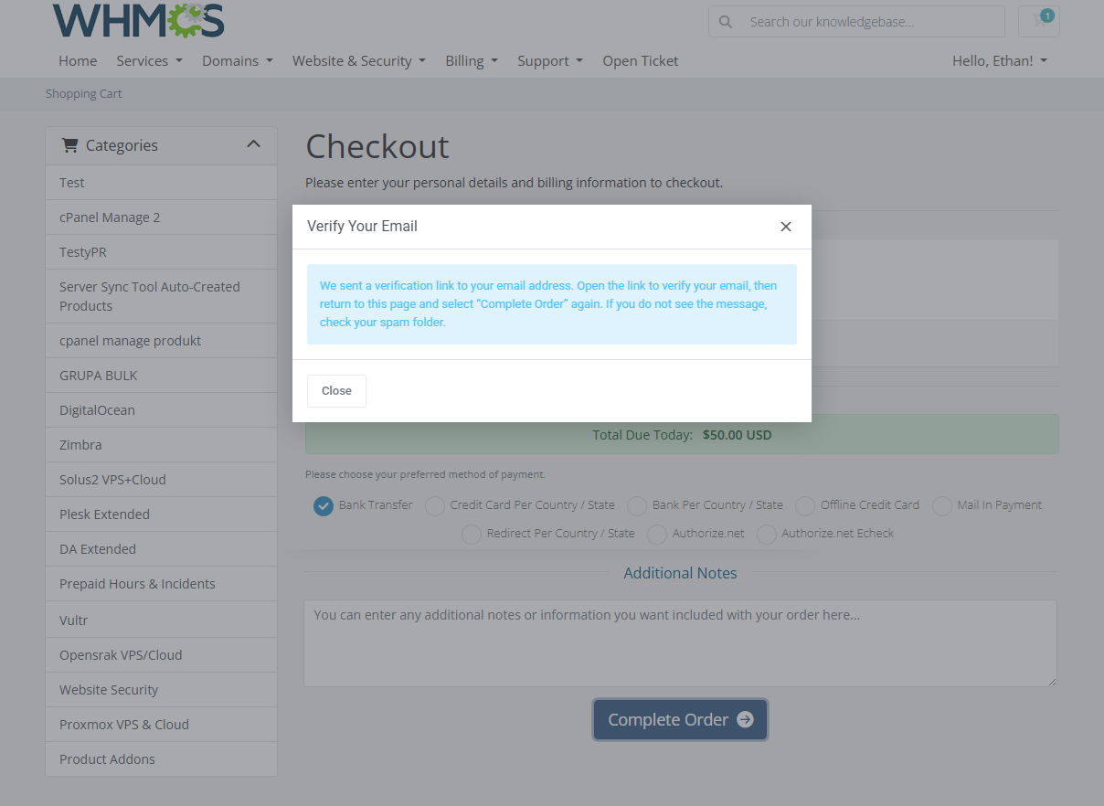 Anti-Fraud & Email Verification For WHMCS: Module Screenshot 1