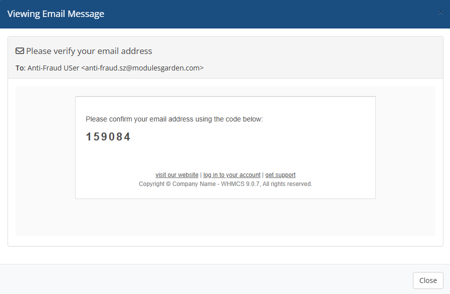 Anti-Fraud & Email Verification For WHMCS: Module Screenshot 2