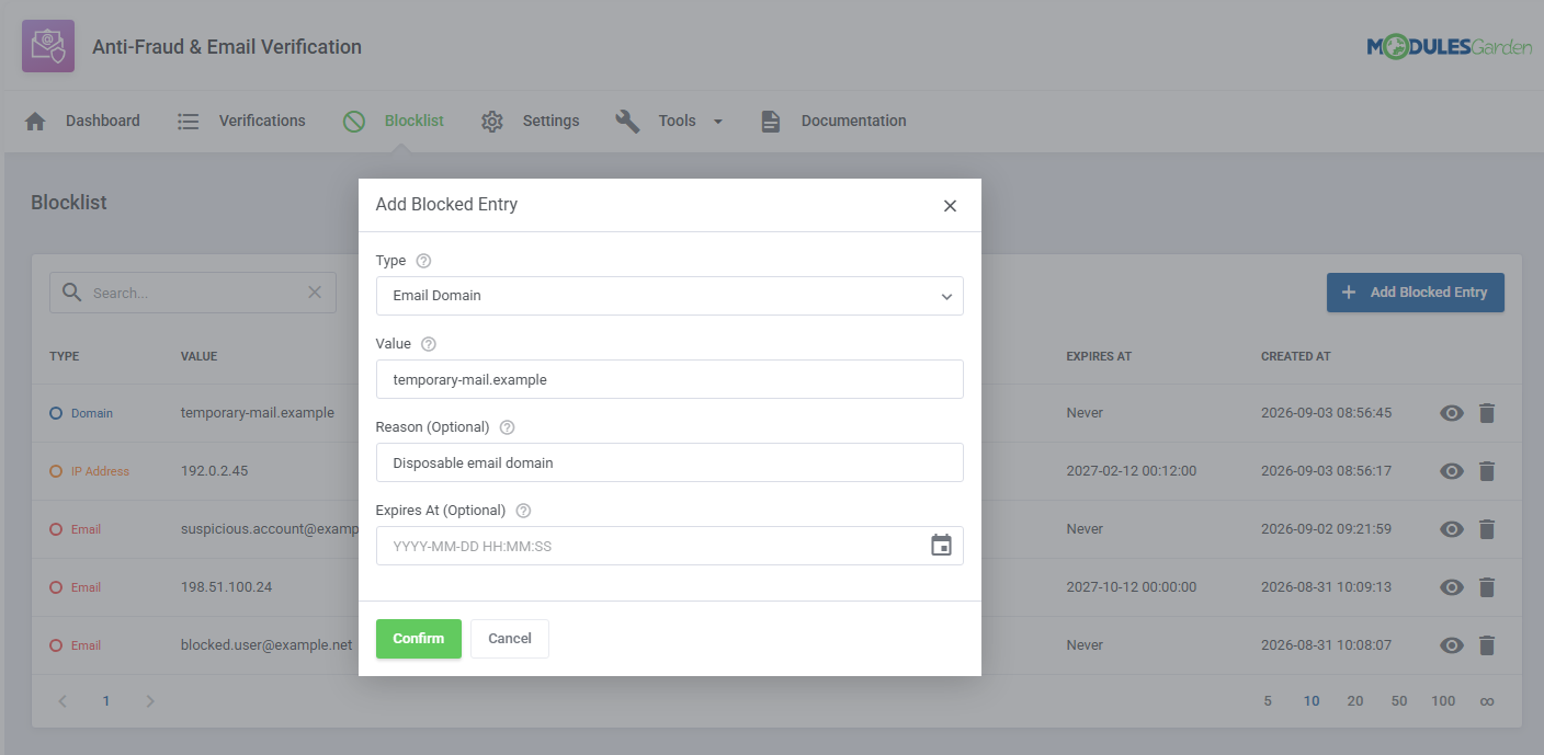 Anti-Fraud & Email Verification For WHMCS: Module Screenshot 6