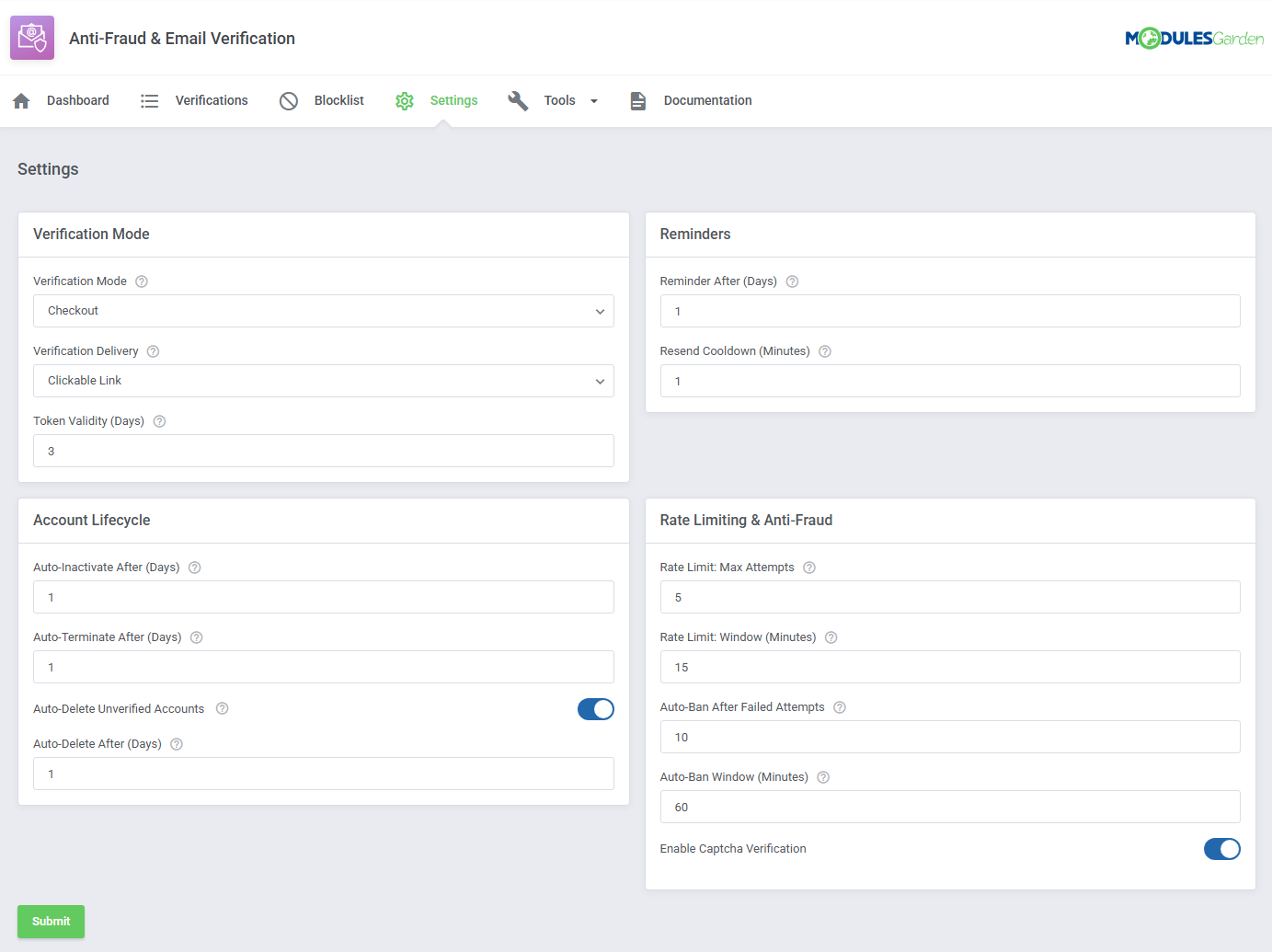 Anti-Fraud & Email Verification For WHMCS: Module Screenshot 7