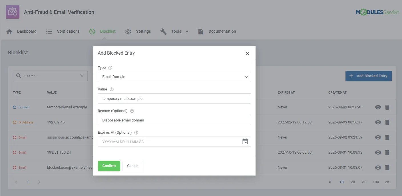 Anti-Fraud & Email Verification For WHMCS: Module Screenshot 6