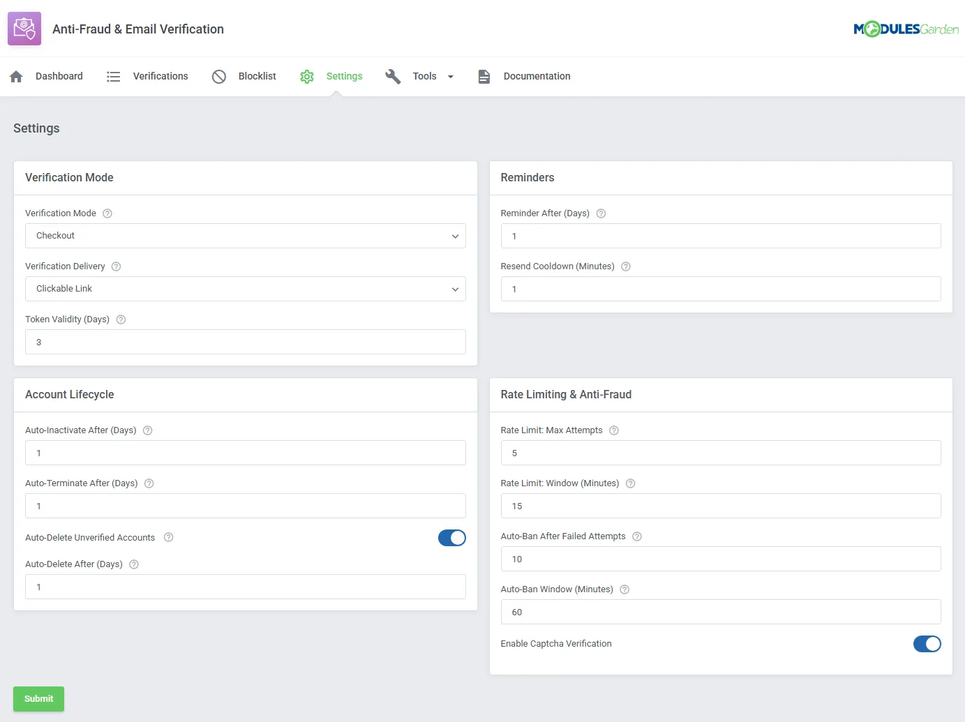 Anti-Fraud & Email Verification For WHMCS: Module Screenshot 7