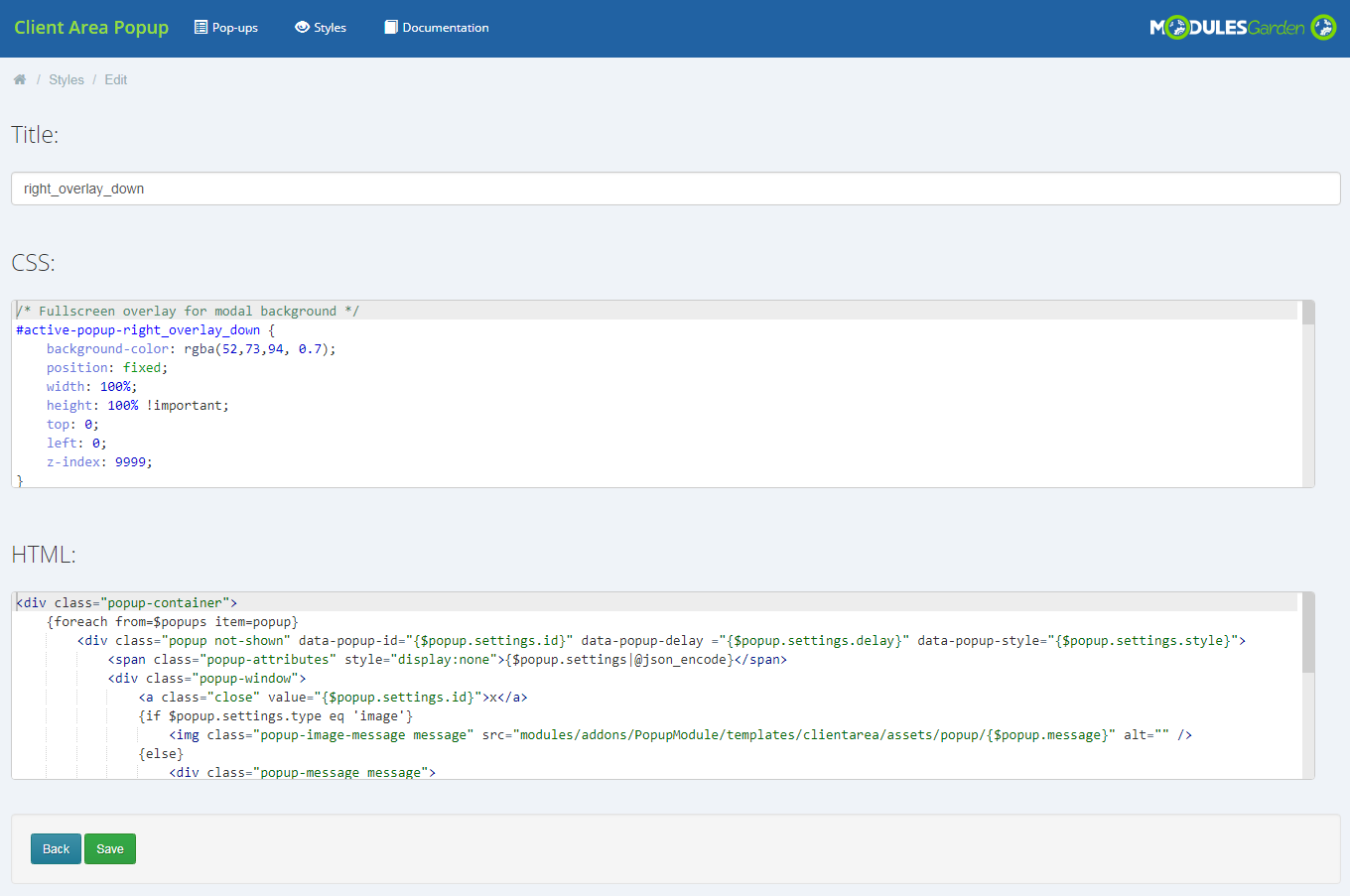 Client Area Popup For WHMCS: Module Screenshot 14