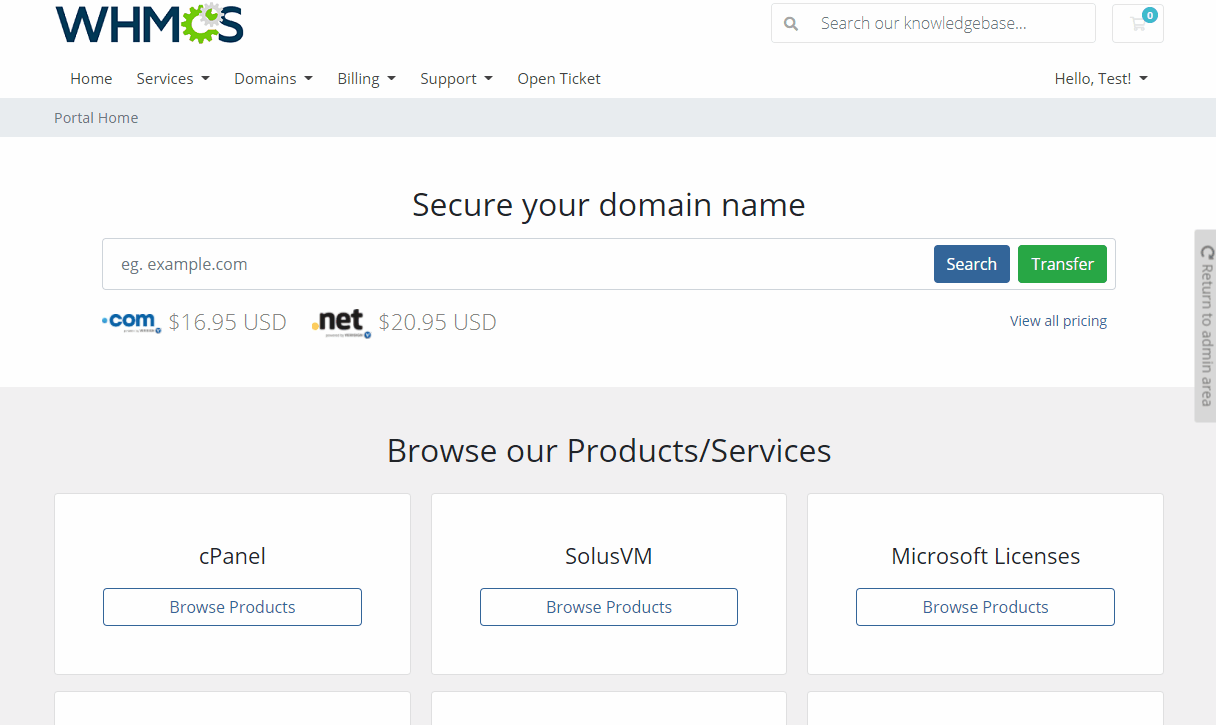 Client Area Popup For WHMCS: Module Screenshot 2