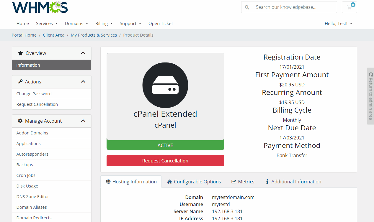 Client Area Popup For WHMCS: Module Screenshot 4