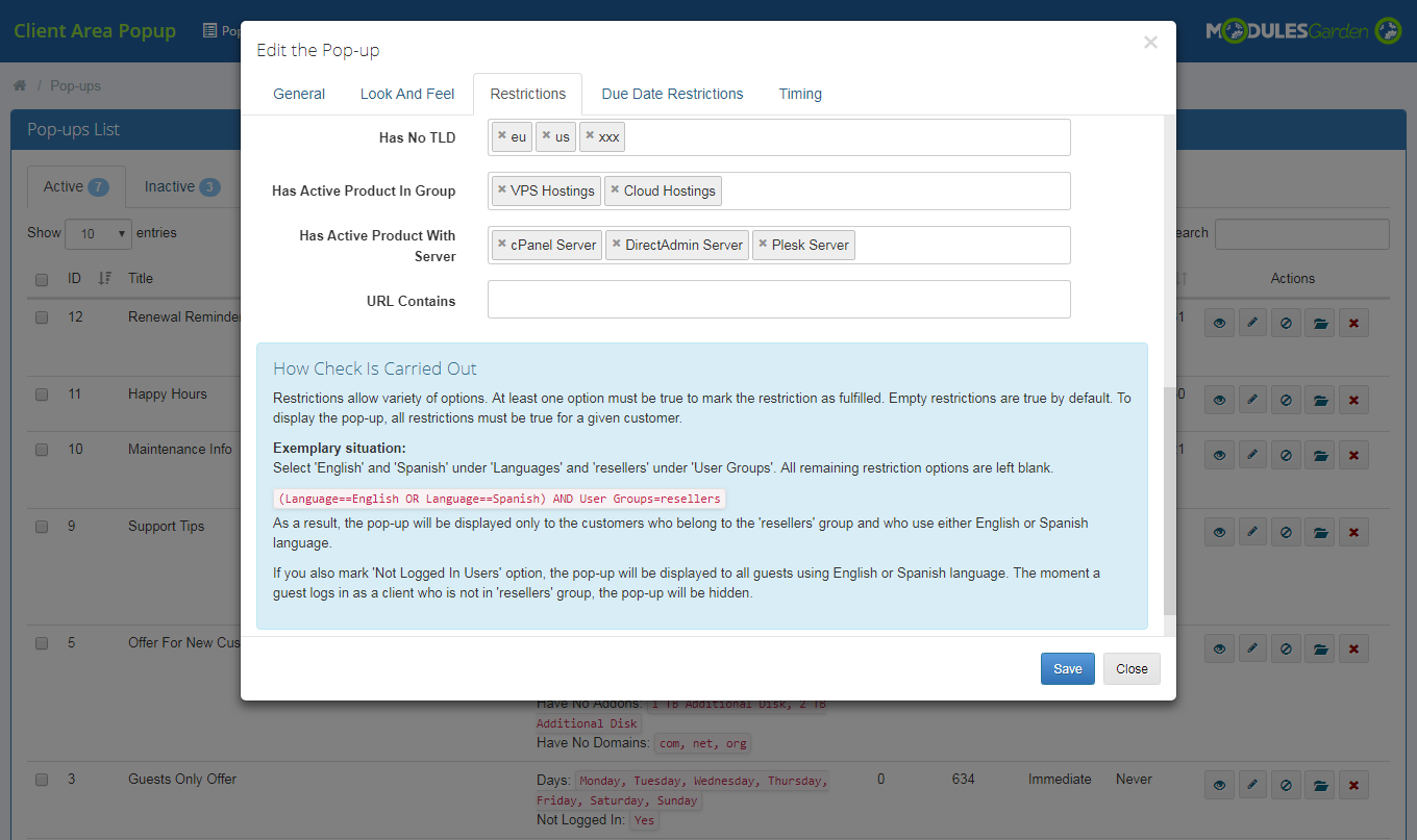 Client Area Popup For WHMCS: Module Screenshot 10