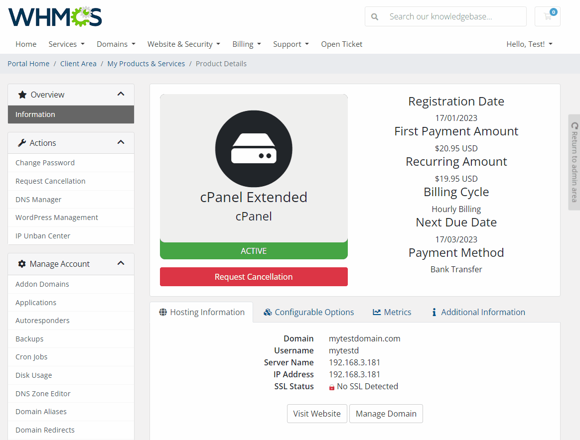 Client Area Popup For WHMCS: Module Screenshot 4