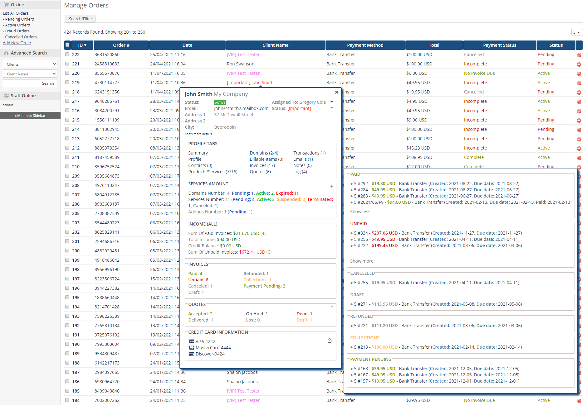 Client Profile Viewer For WHMCS: Module Screenshot 4
