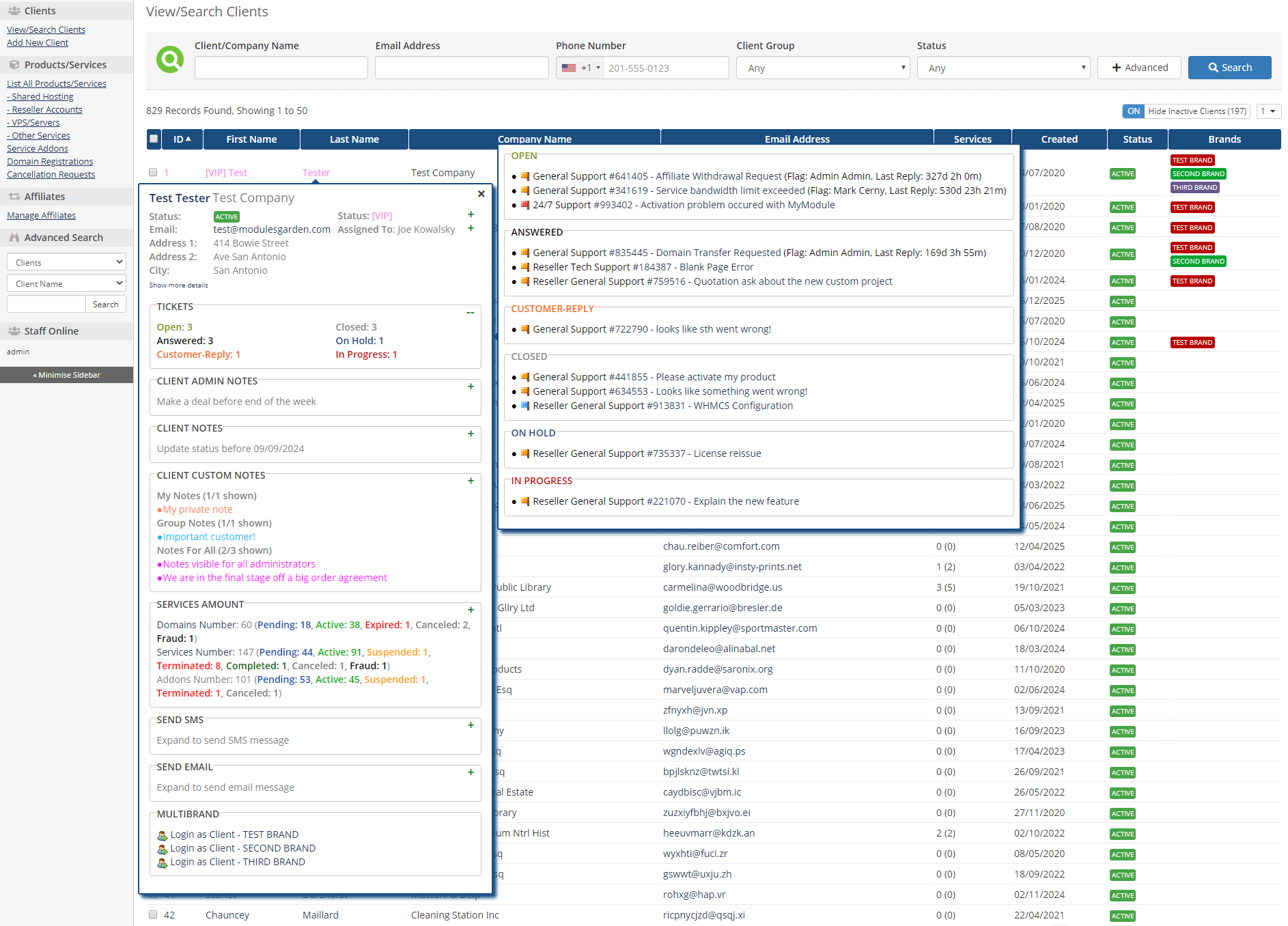 Client Profile Viewer For WHMCS: Module Screenshot 1