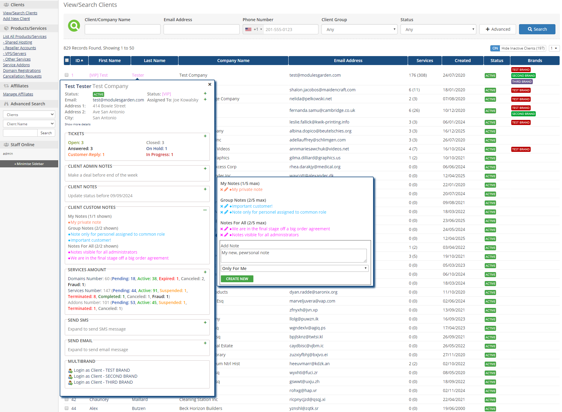 Client Profile Viewer For WHMCS: Module Screenshot 2