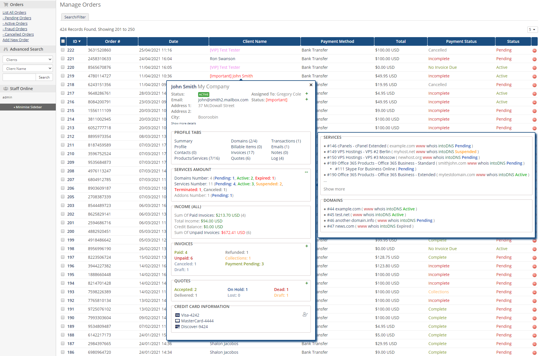 Client Profile Viewer For WHMCS: Module Screenshot 3