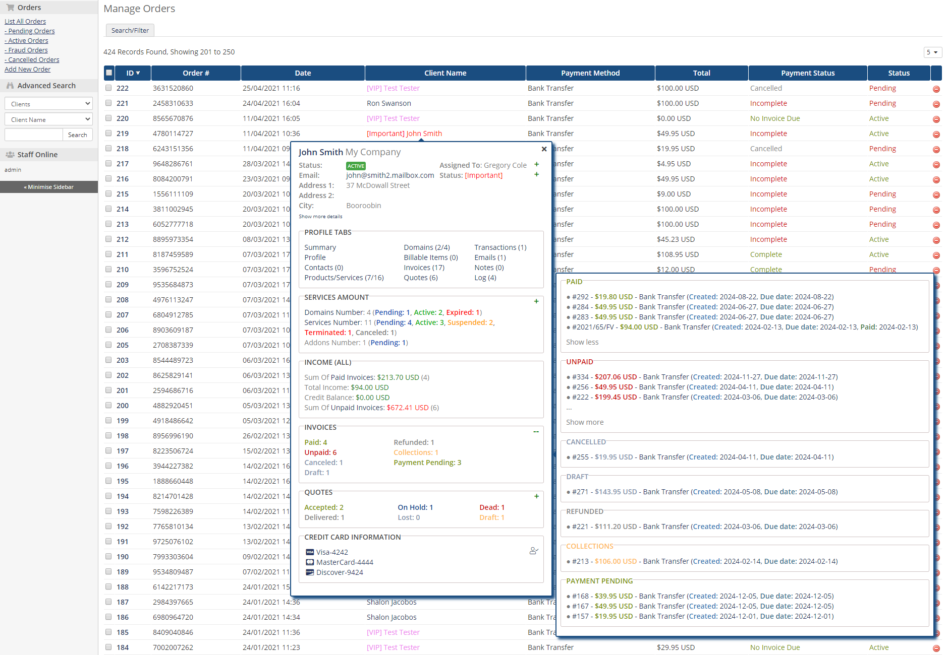 Client Profile Viewer For WHMCS: Module Screenshot 4