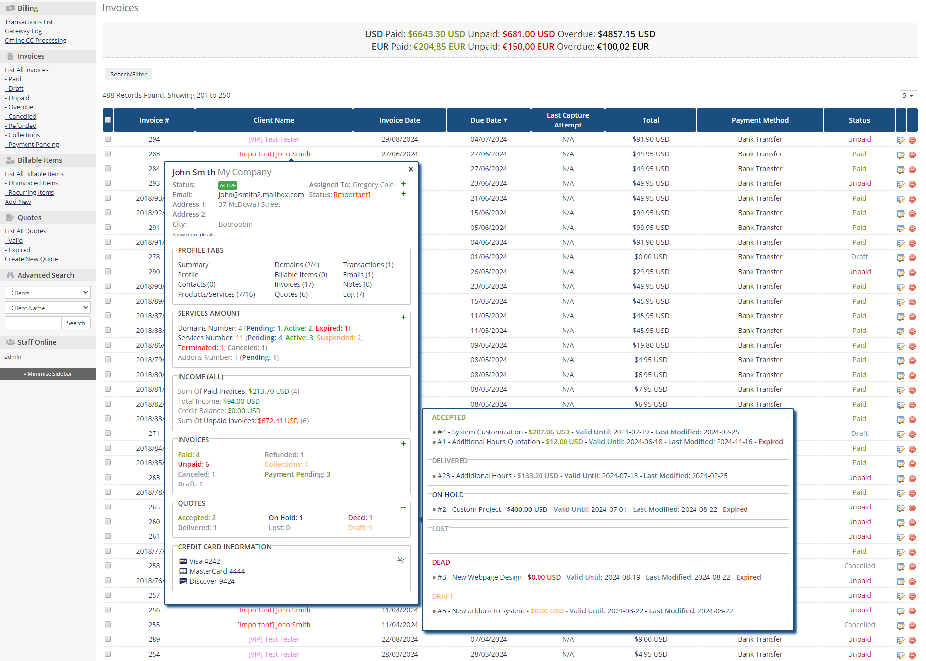 Client Profile Viewer For WHMCS: Module Screenshot 5