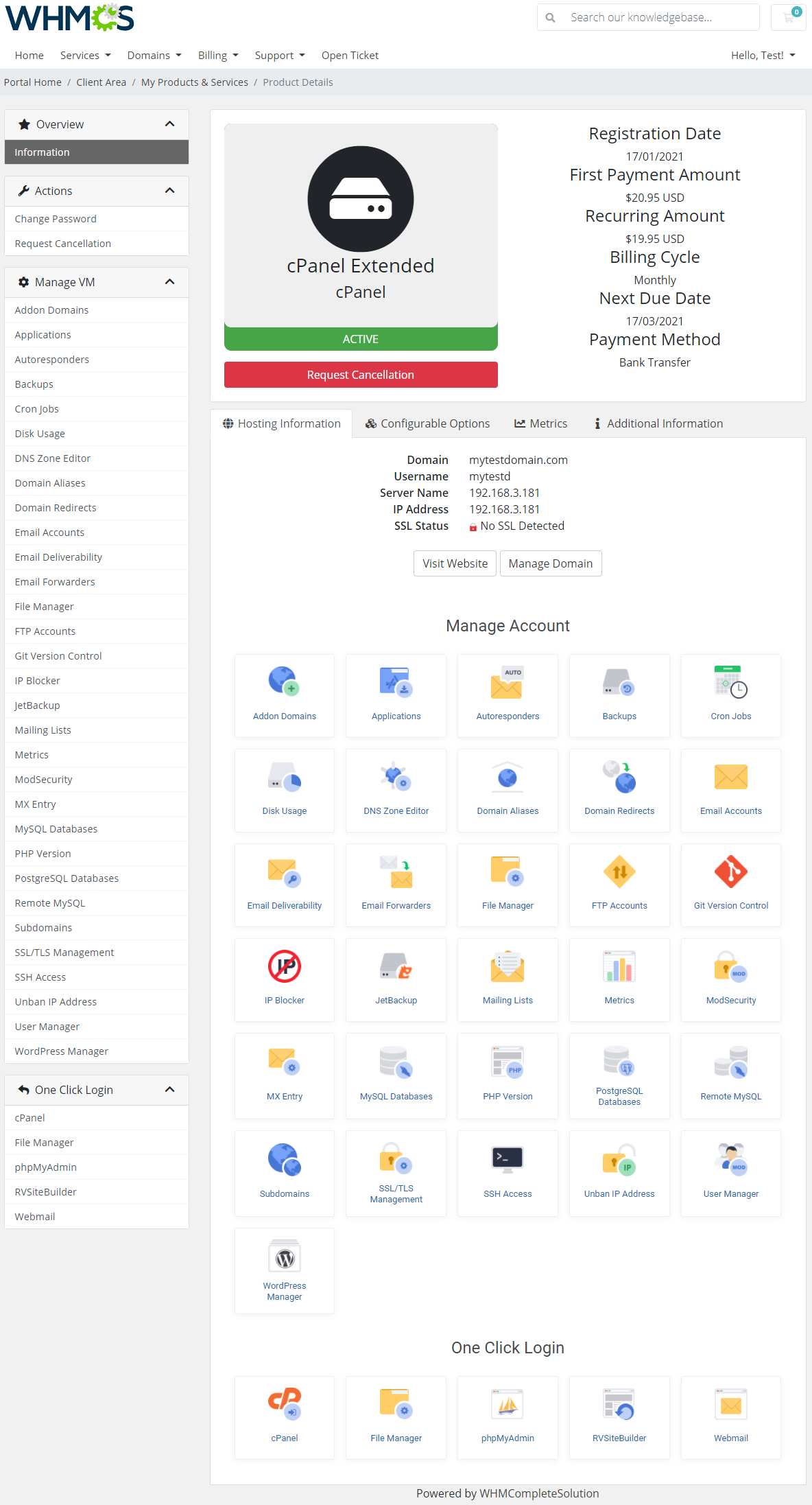 cPanel Extended For WHMCS: Module Screenshot 1