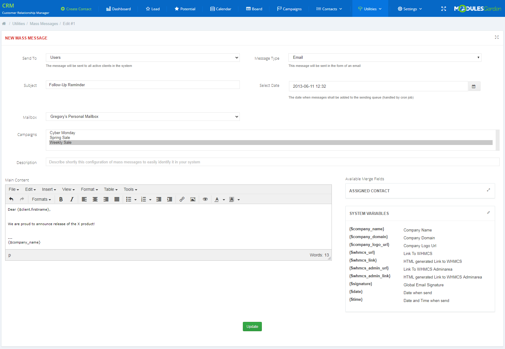 CRM For WHMCS: Module Screenshot 13