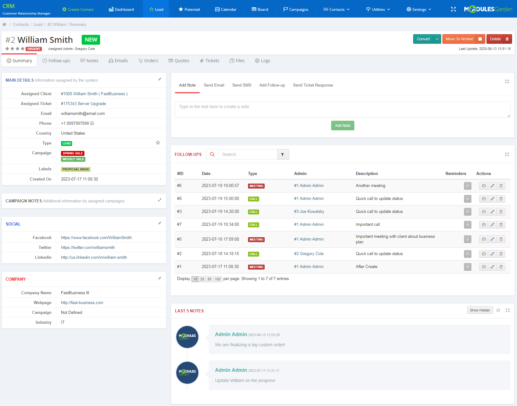 CRM For WHMCS: Module Screenshot 3