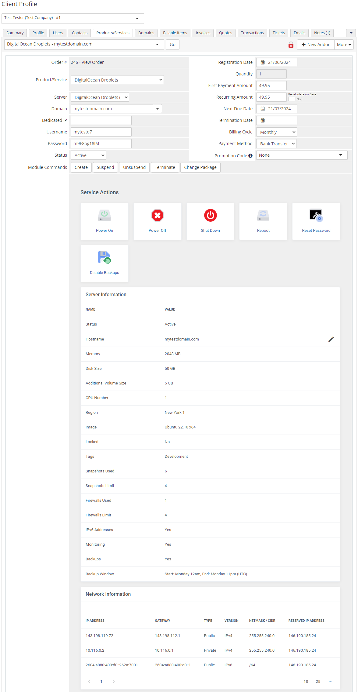 DigitalOcean Droplets For WHMCS: Module Screenshot 11