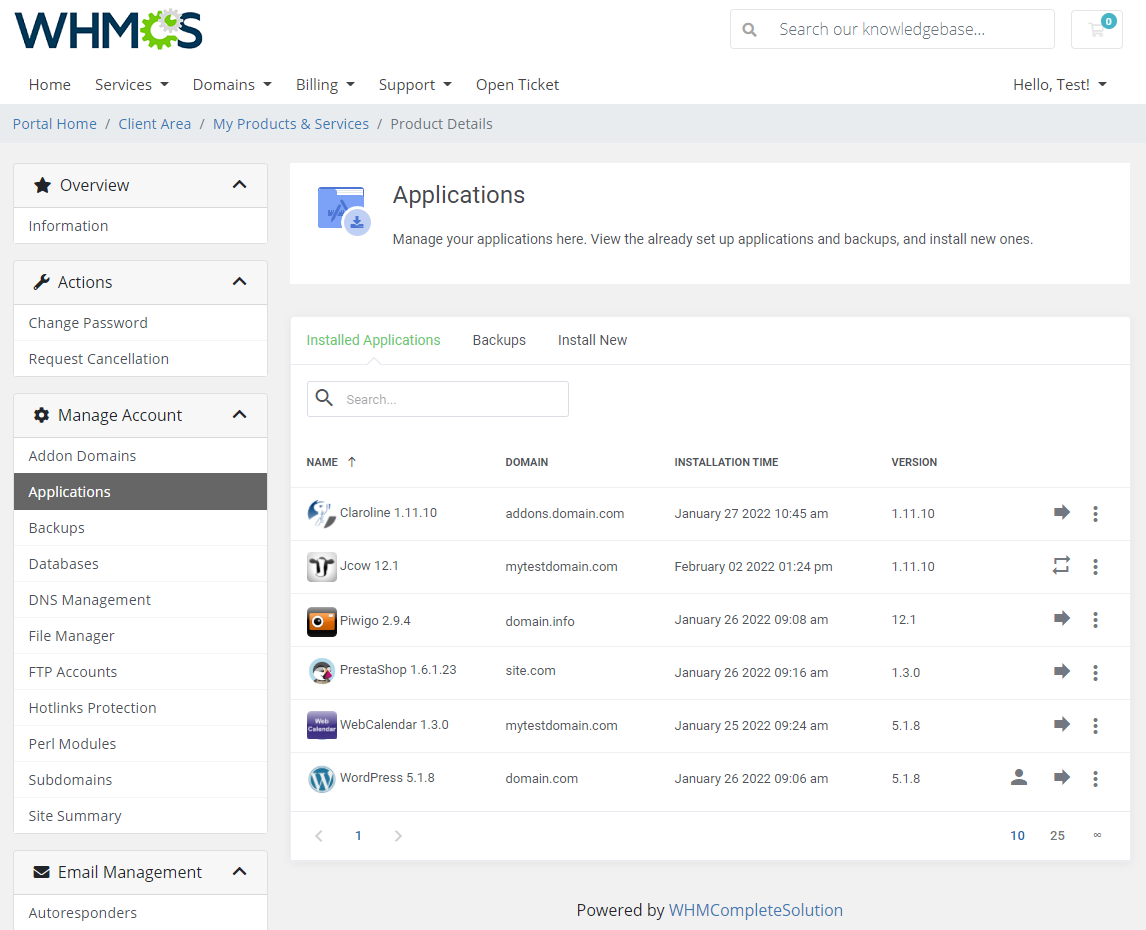 DirectAdmin Extended For WHMCS: Module Screenshot 4