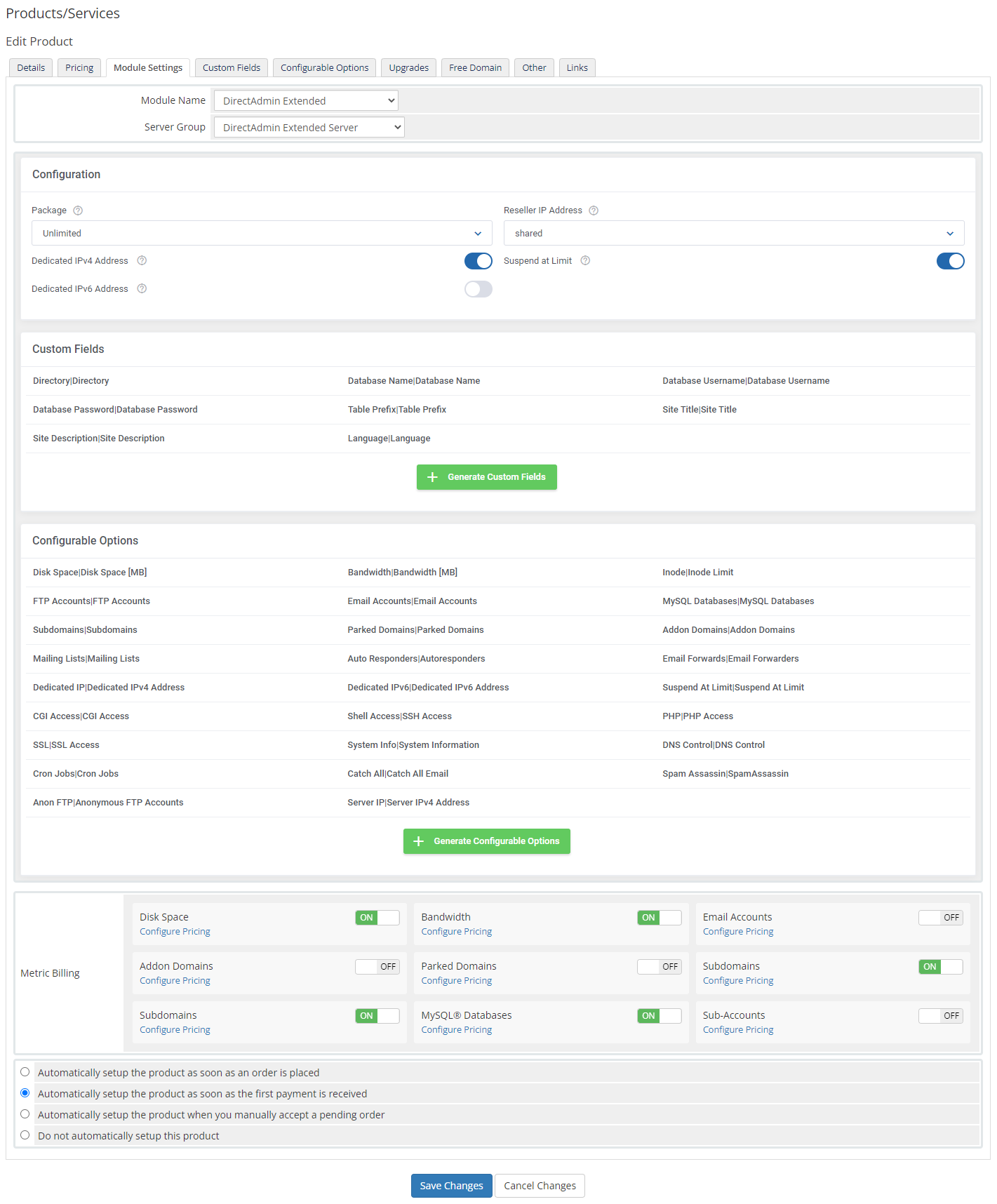 DirectAdmin Extended For WHMCS: Module Screenshot 50