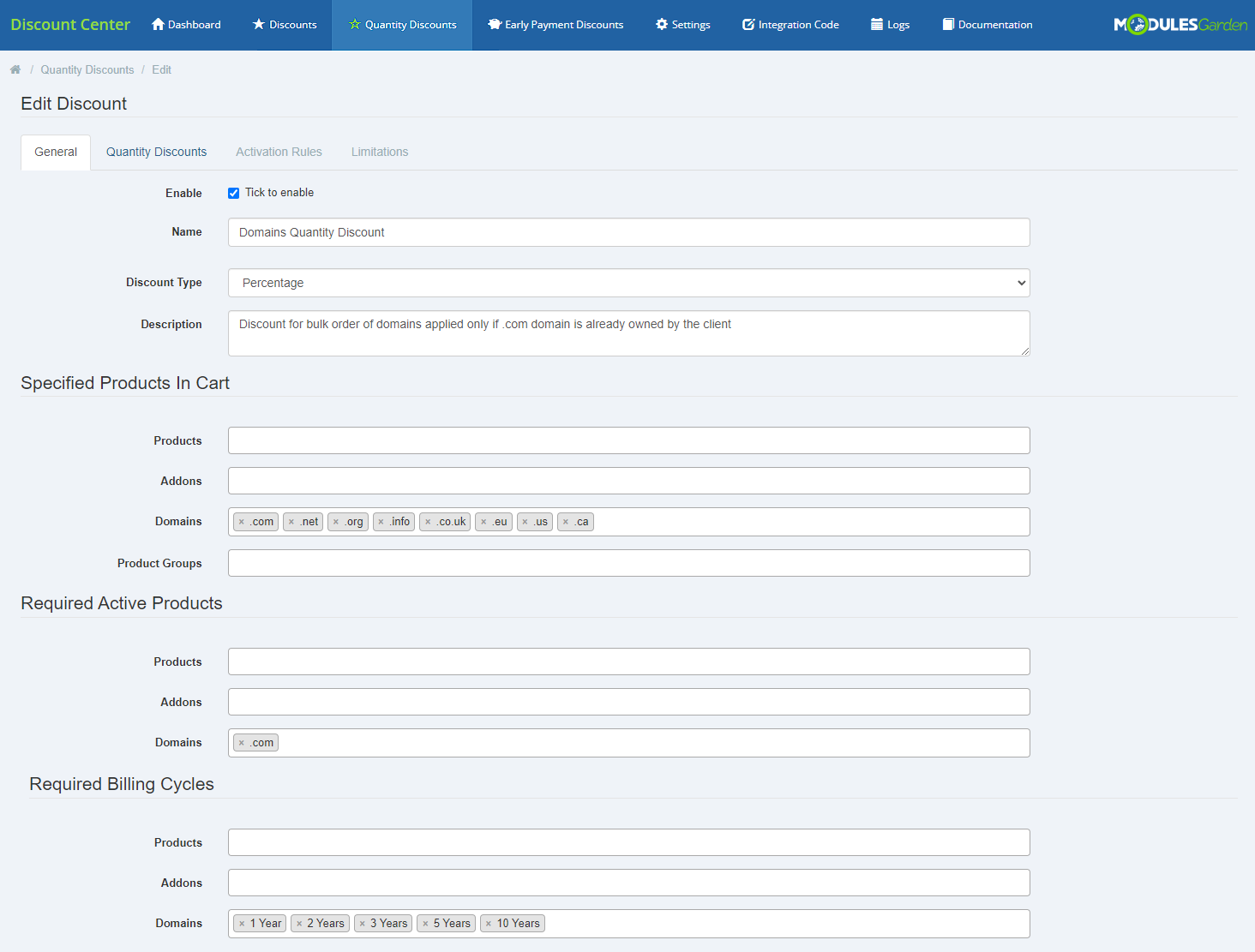 Discount Center For WHMCS: Module Screenshot 16