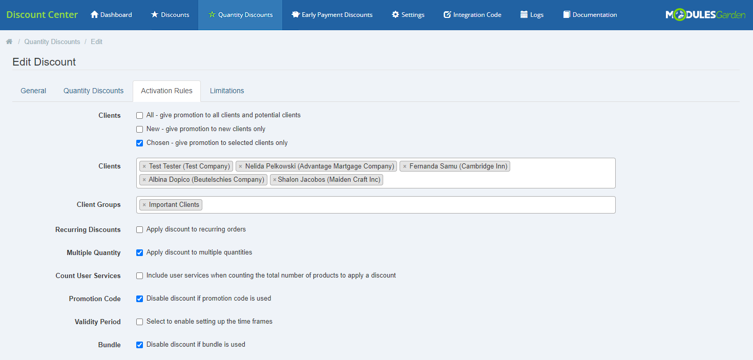 Discount Center For WHMCS: Module Screenshot 18
