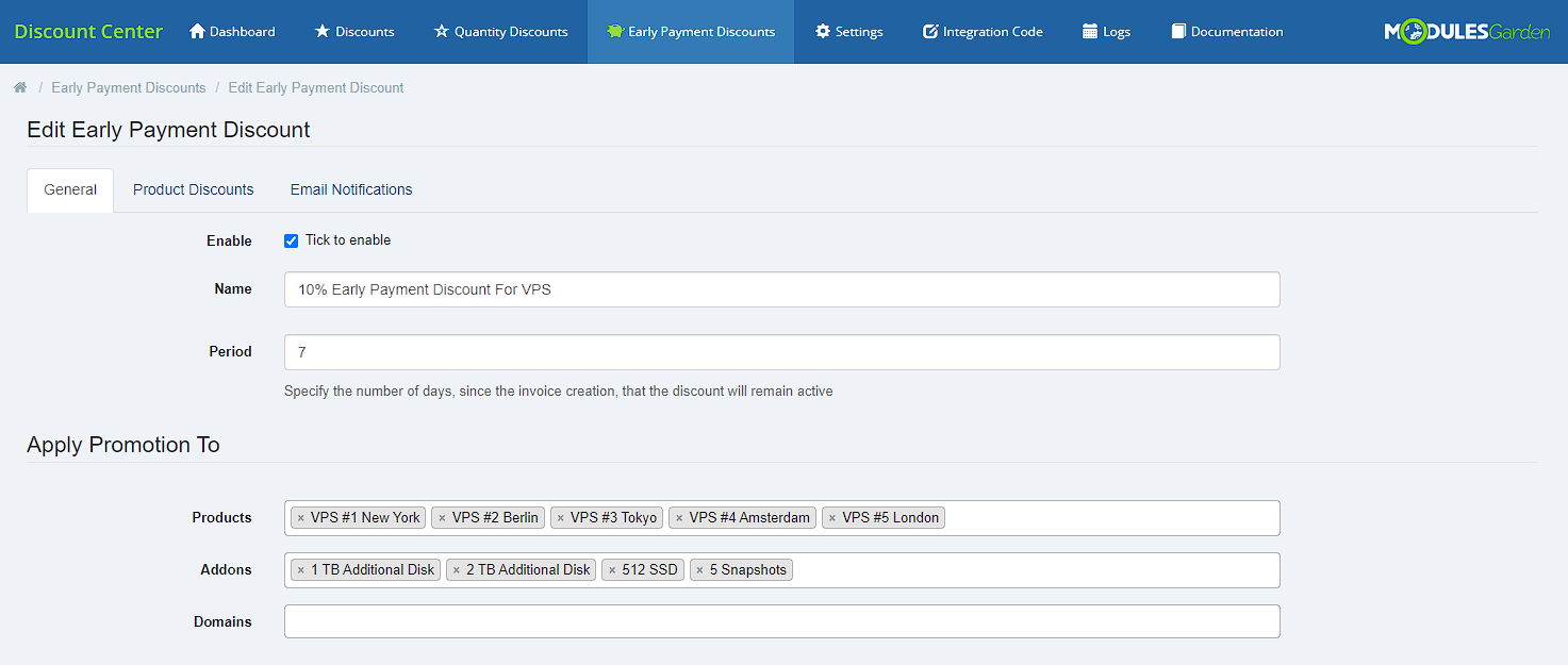Discount Center For WHMCS: Module Screenshot 21