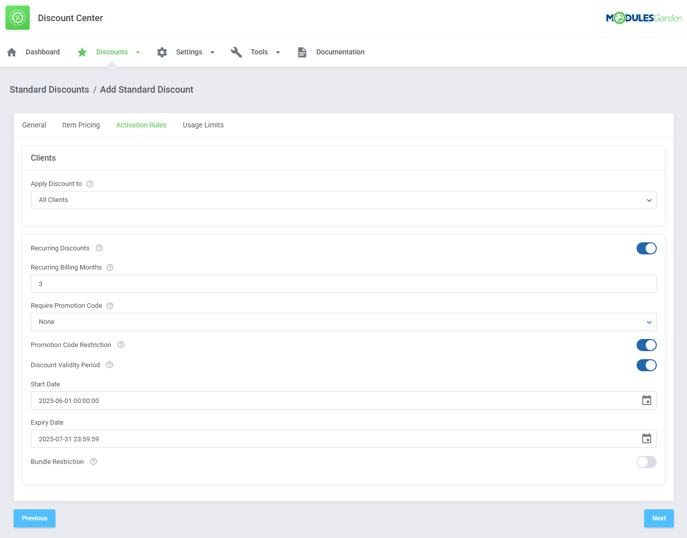 Discount Center For WHMCS: Module Screenshot 12