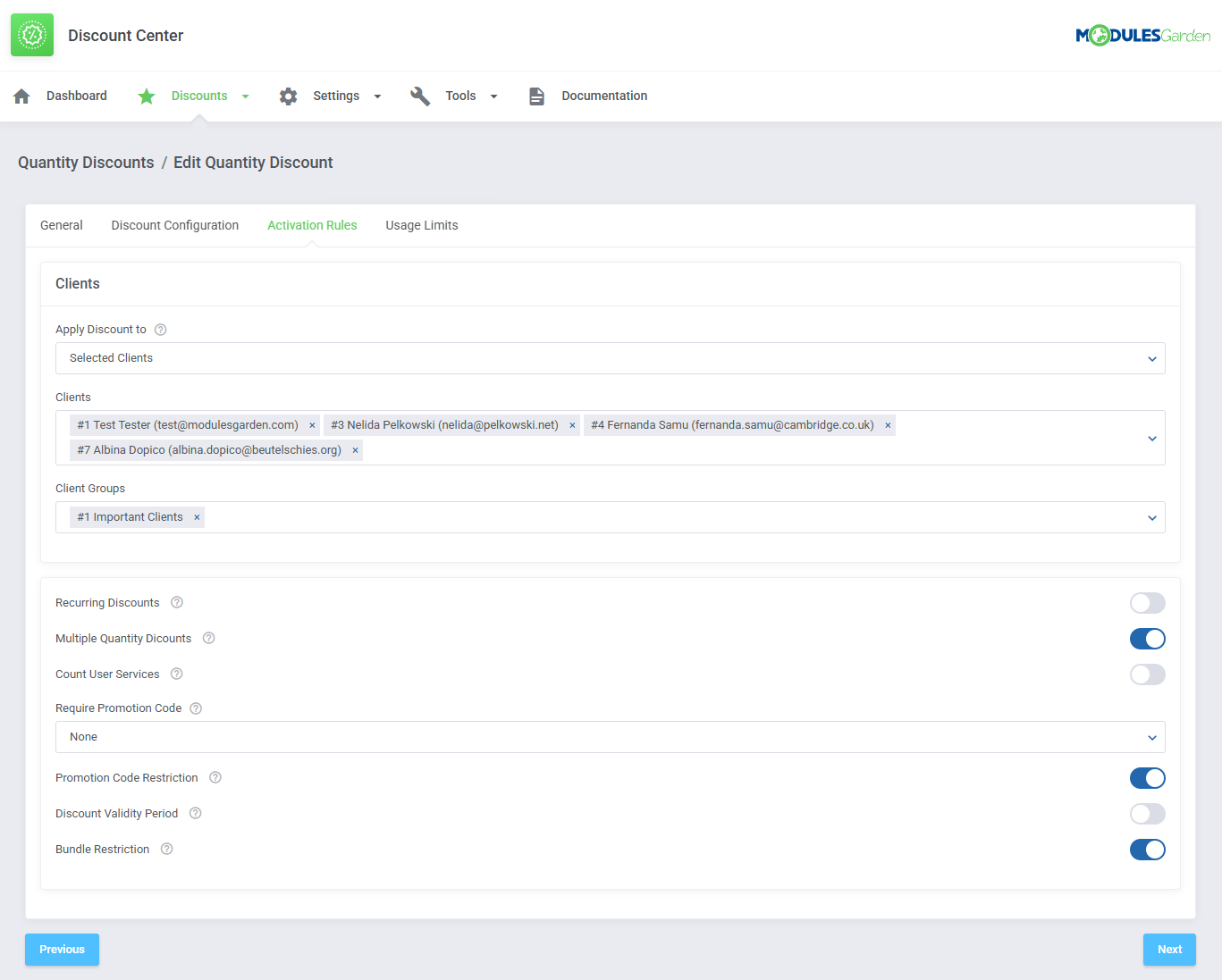 Discount Center For WHMCS: Module Screenshot 17