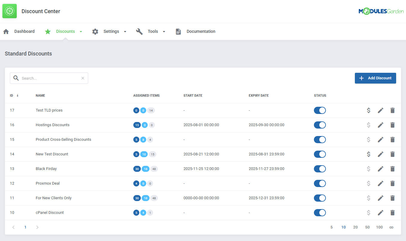 Discount Center For WHMCS: Module Screenshot 9