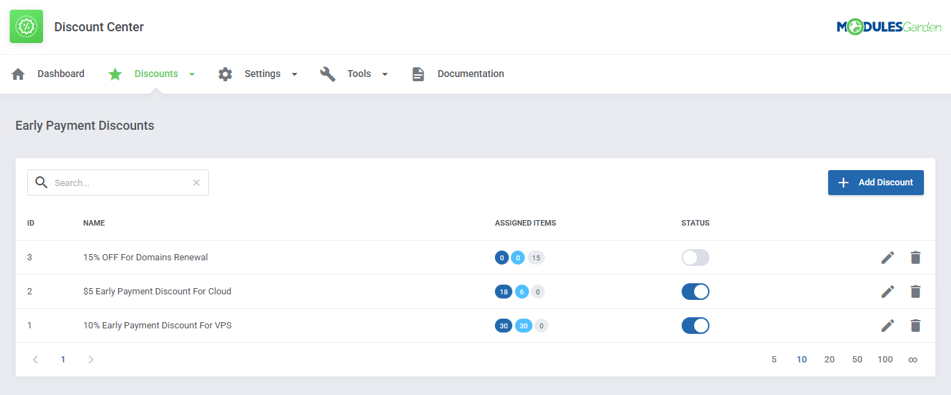 Discount Center For WHMCS: Module Screenshot 19
