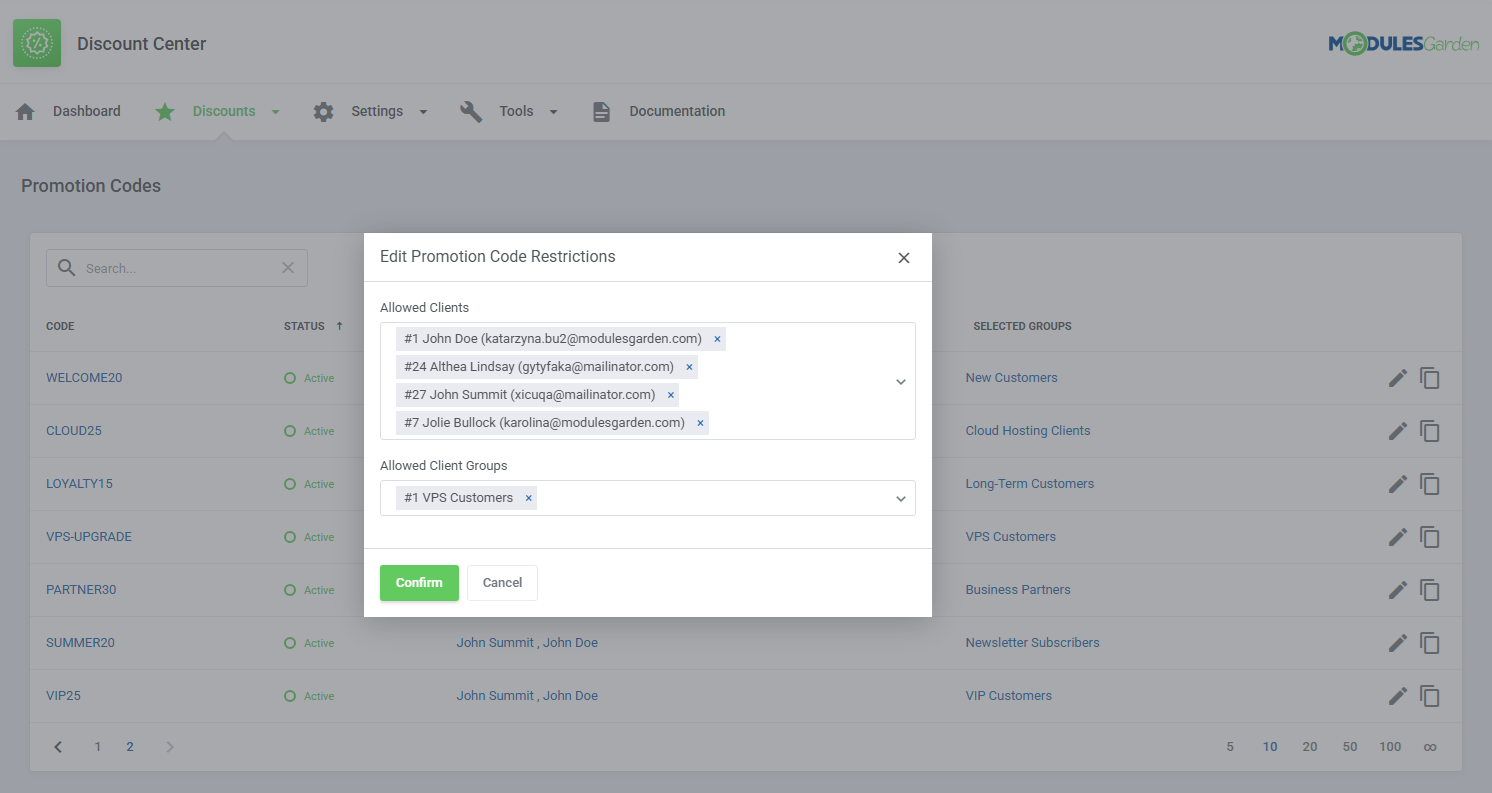 Discount Center For WHMCS: Module Screenshot 24