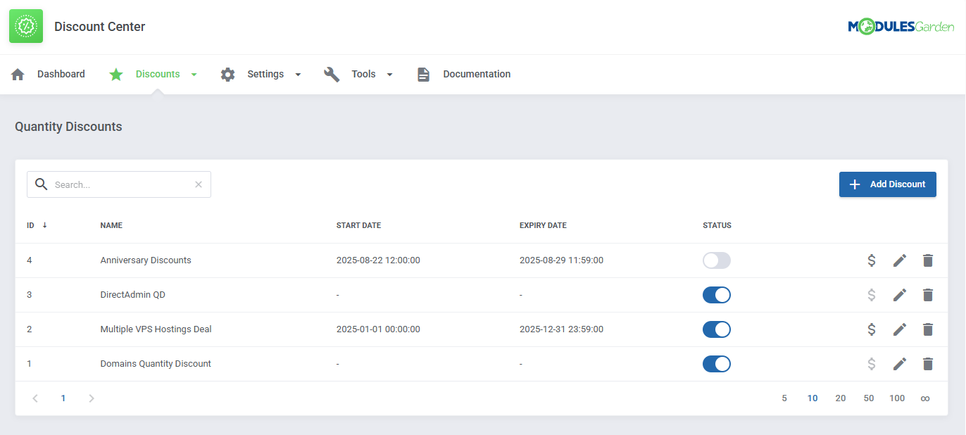Discount Center For WHMCS: Module Screenshot 14