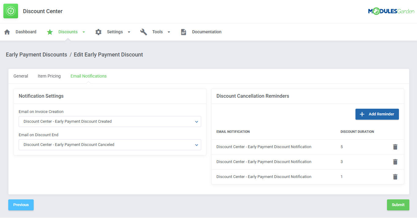 Discount Center For WHMCS: Module Screenshot 22