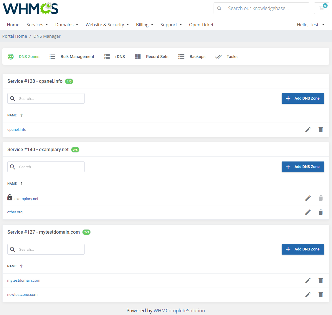 DNS Manager For WHMCS: Module Screenshot 1