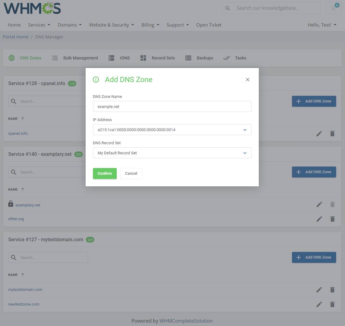 DNS Manager For WHMCS: Module Screenshot 2