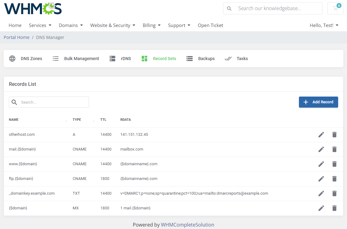DNS Manager For WHMCS: Module Screenshot 9
