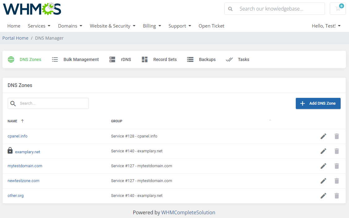DNS Manager For WHMCS: Module Screenshot 1