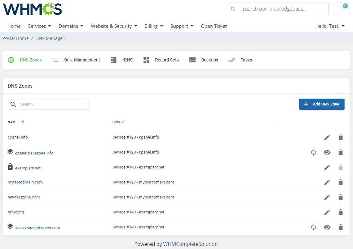 DNS Manager For WHMCS: Module Screenshot 1