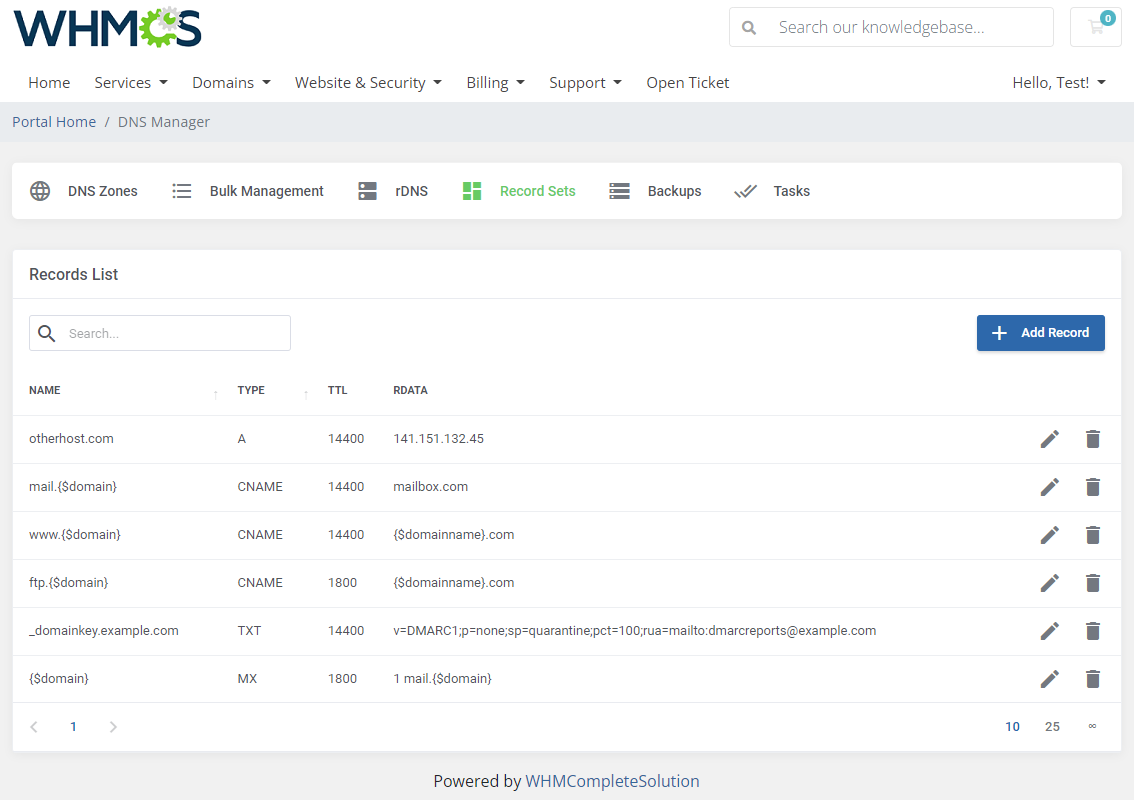 DNS Manager For WHMCS: Module Screenshot 10