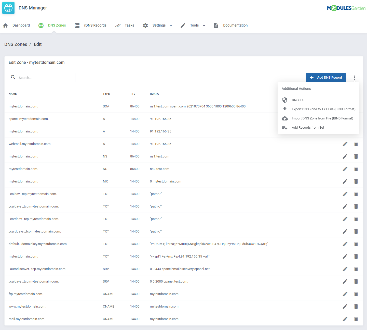 DNS Manager For WHMCS: Module Screenshot 20