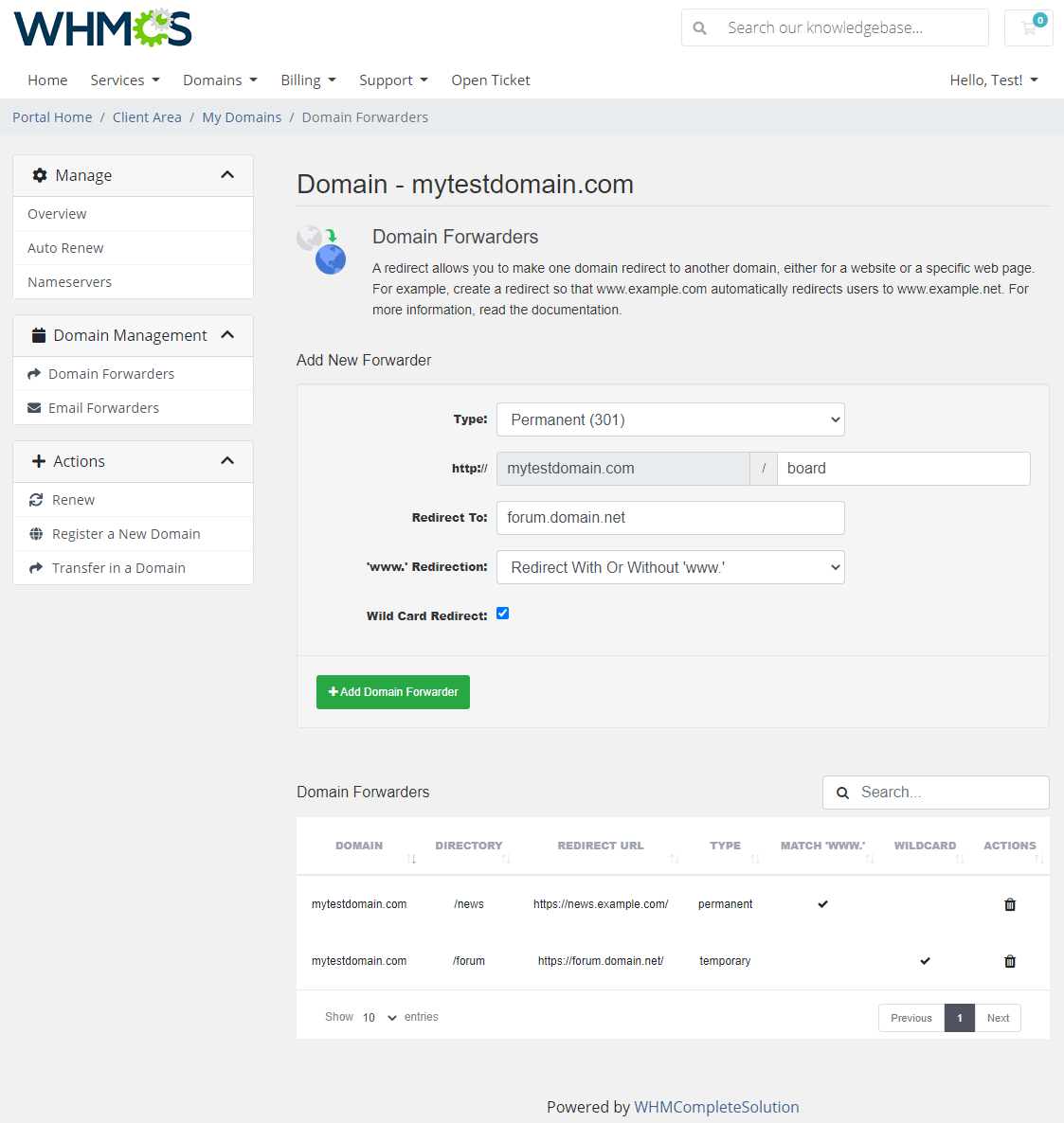 Domain & Email Forwarding For WHMCS: Module Screenshot 1