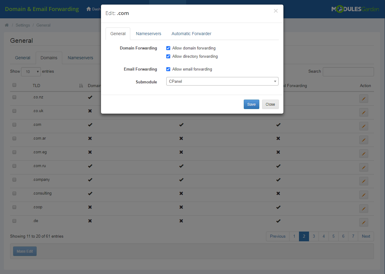 Domain & Email Forwarding For WHMCS: Module Screenshot 6