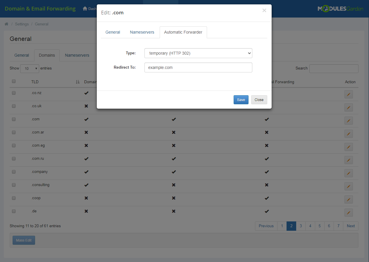 Domain & Email Forwarding For WHMCS: Module Screenshot 8