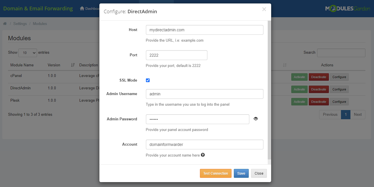 Domain & Email Forwarding For WHMCS: Module Screenshot 12