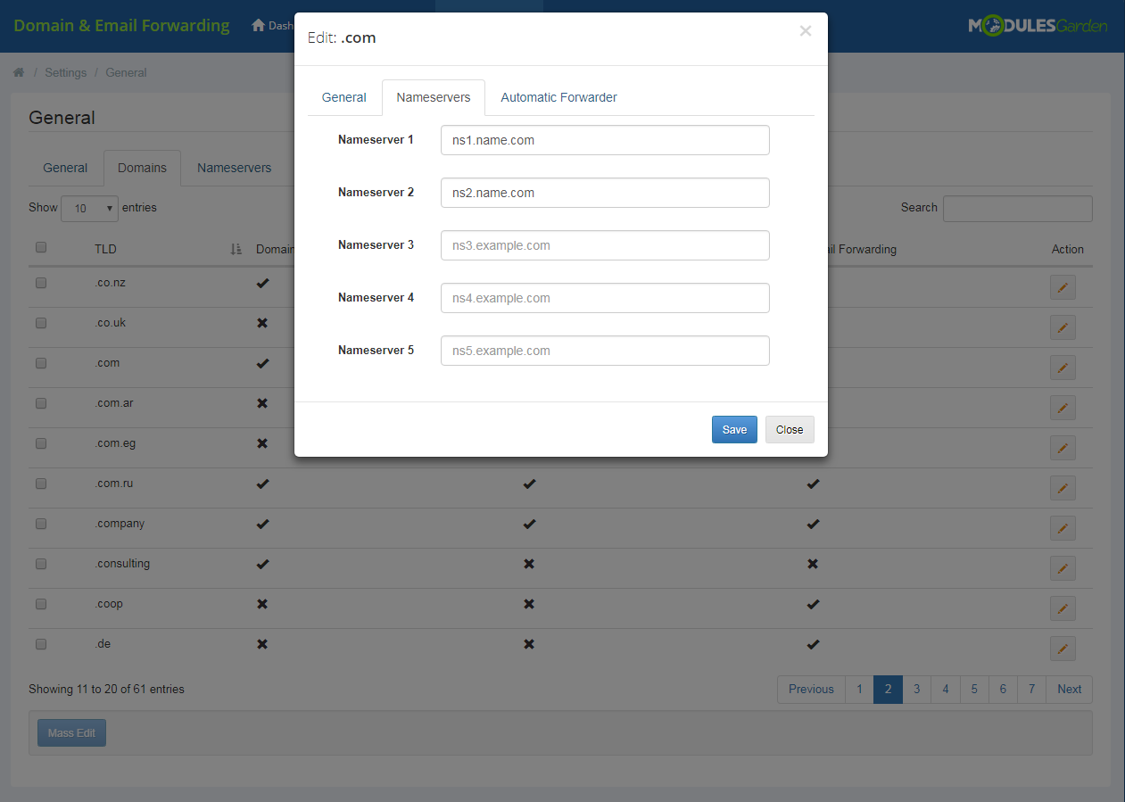 Domain & Email Forwarding For WHMCS: Module Screenshot 7
