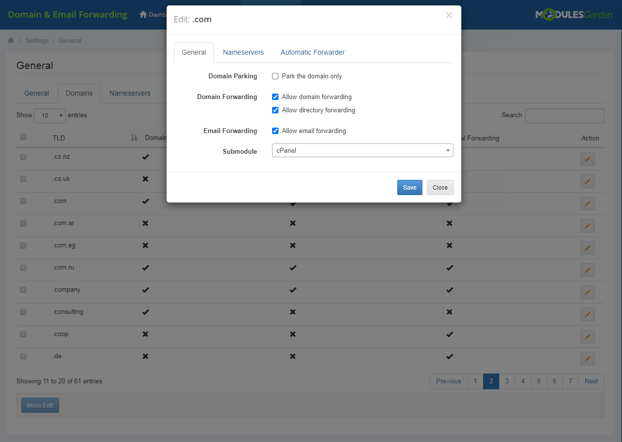 Domain & Email Forwarding For WHMCS: Module Screenshot 6