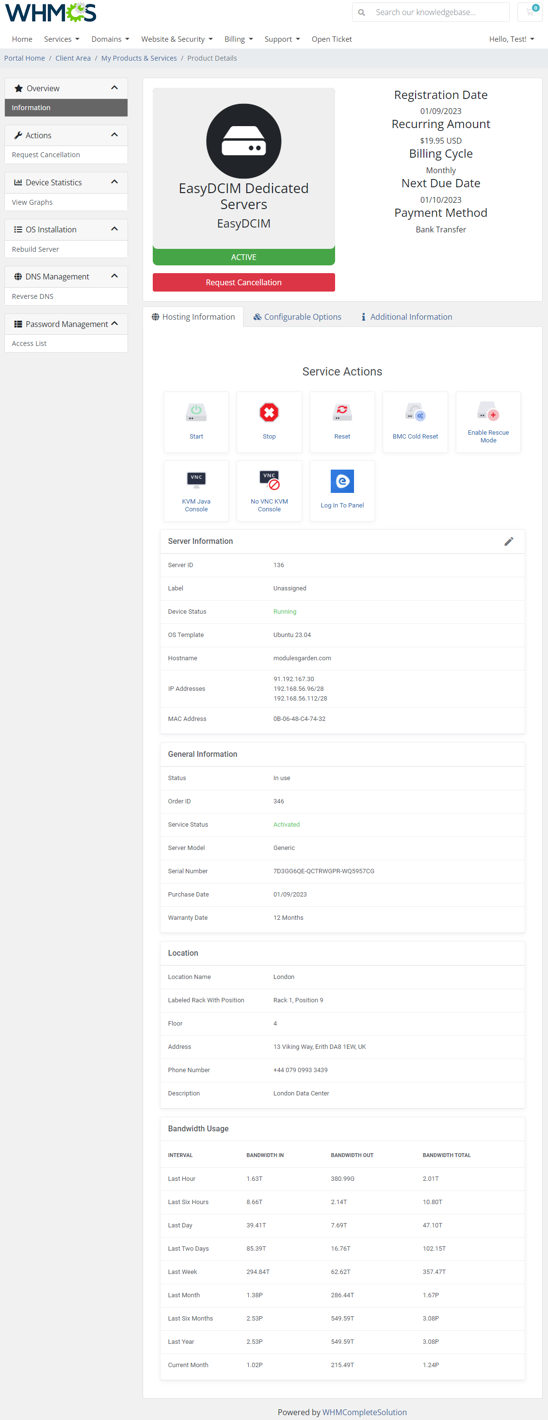 EasyDCIM Dedicated Servers For WHMCS: Module Screenshot 1